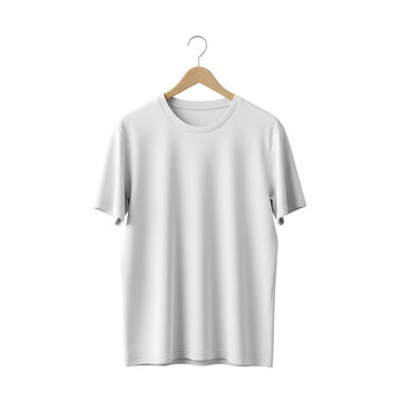White T- Shirt on Wooden Hanger isolated on a transparent background