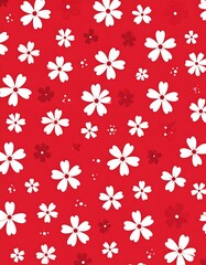 Red floral background with white and burgundy flower patterns