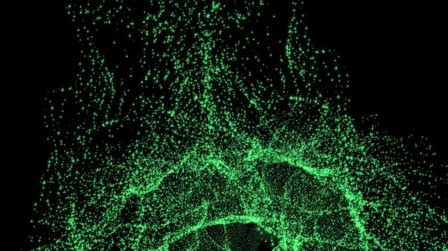 Glowing green flame pattern explodes dynamically on black background