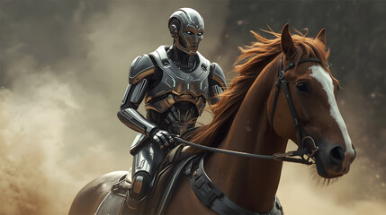 robot riding horse photography