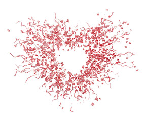 3d realistic render of bursting pink streamers and hearts forming a romantic border, glossy metallic texture isolated for wedding or anniversary overlay.