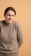 Mature Woman Biting Her Lip Feeling Anxious And Worried
