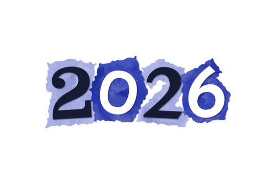 2026 magazine cutout clip art. Vector illustration with year typo, text, numbers in 90s design for sticker, print, badge