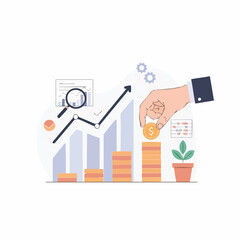Flat Style Detailed Financial Growth Investment Illustration with Hand and Coin