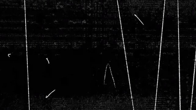 a Monochromatic animation of white grunge pencil and brush doodle lines and textures on black background 4k
