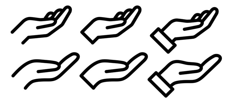 手のひらハンドサインアイコンセット　差し出す・受け取るジェスチャーの手イラスト素材