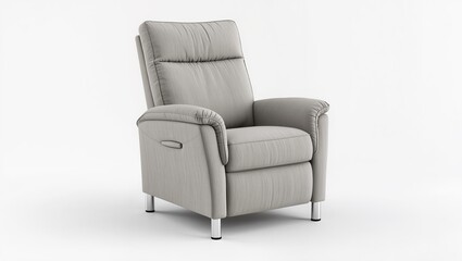Fototapeta premium a modern light gray upholstered armchair with soft fabric, rounded armrests and a clean minimalist design, isolated on a white background, ideal for contemporary living rooms, reading corners and eleg