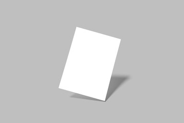 One blank sheets of paper on white background. Poster or flyer mockup or template for custom design. 3D Illustration.