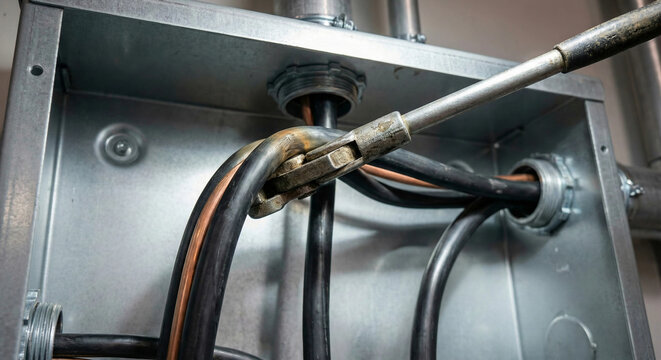 Wire pulling grip tool pulling heavy copper cables in junction box