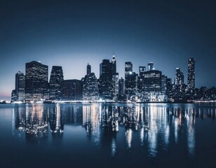 Fototapeta premium Serene Nighttime Cityscape with Reflections in Still Water