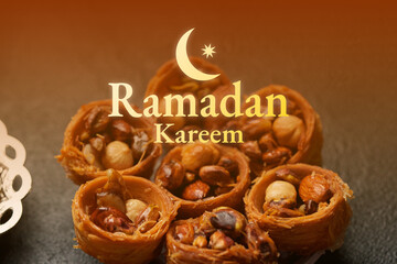 Naklejka premium Sweet treats during Ramadan celebration with traditional desserts on display