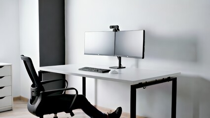 Ergonomic Home Office Setup: Dual Monitor Workstation with Comfort Chair