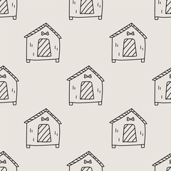 Dog Kennel Outline Repeat Pattern. Hand Drawn Seamless Design for Pet Sitting Service Branding, Veterinary Clinic.