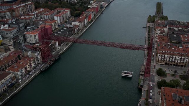 Vizcaya Bridge in the Basque Country, Spain. High quality 4k drone footage