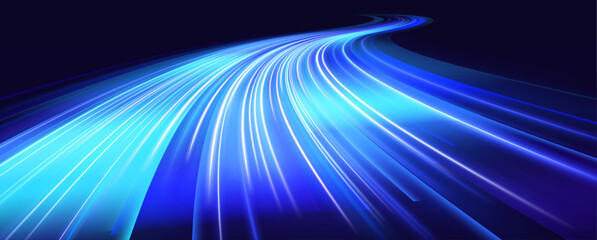 Blue neon speed highway with glowing motion trails, radiant particle effects and digital acceleration vibe vector  © longstock