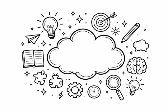 Creative brainstorming cloud with doodle icons of ideas and solutions