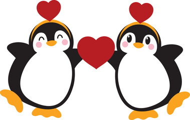 Fototapeta premium Couple Cute Penguins Valentine Love