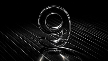 Number 9 in solid glass, black surface, bold highlights, and fine diagonal line pattern.
