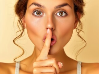 Fototapeta premium Woman Silencing Herself with Finger on Lips