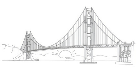 Obraz premium Iconic suspension bridge line art sketch, architectural landmark drawing