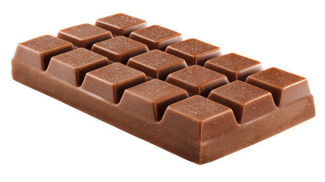 Delicious milk chocolate bar segmented into squares, perfect for confectionery advertising and sweet treat promotions, isolated on transparent background