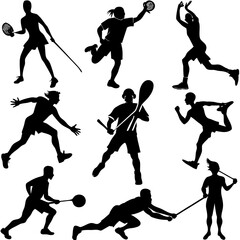Naklejka premium Multi Sports Athlete Silhouette Action Set on White Background