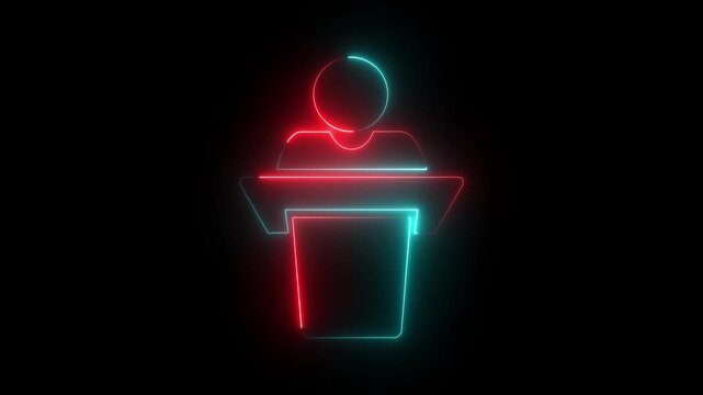 Neon Classroom Presentation and teachers icon. Class Icon A vibrant illustration of teaching and learning in a classroom setting.presentation icon illustrating a lecturer addressing an audience