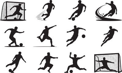 soccer player silhouettes kicking ball