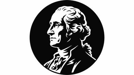 George washington profile silhouette black and white illustration historical figure american president iconic portrait circular frame monochrome elegant formal 18th century style