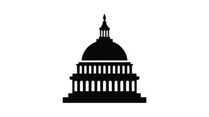Obraz premium Black silhouette of a domed government building with columns on a white background symbolizing politics and architecture