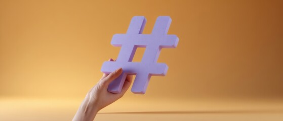 The Hashtag Symbol Held by Hand Against Warm Orange Background for Social Media