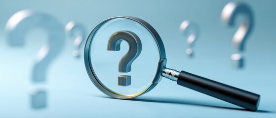 The magnifying glass focusing on a question mark symbolizing investigation and discovery