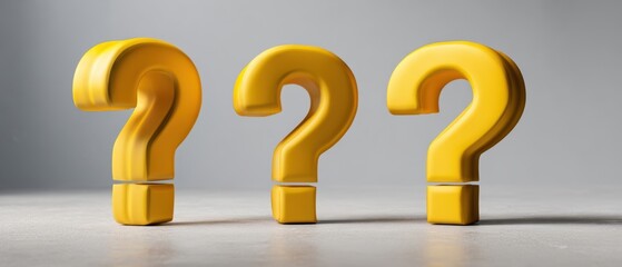 The Question Marks: Three Yellow 3D Symbols on Neutral Background