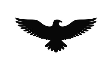 Fototapeta premium Black silhouette of an eagle with wings spread wide on white background symbolizing freedom and power