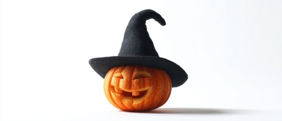 The Jack-o'-lantern Wearing a Witch Hat on a White Background for Halloween