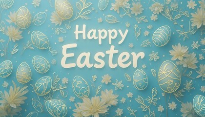 Vector line Easter egg pattern on blue background celebrating joyful Happy Easter