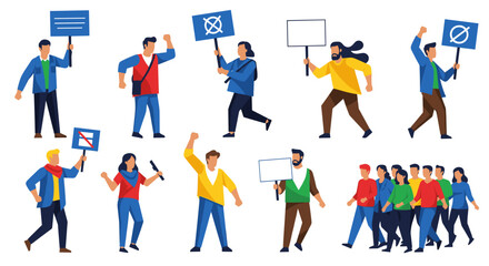 Diverse group of people protesting with signs and raised fists