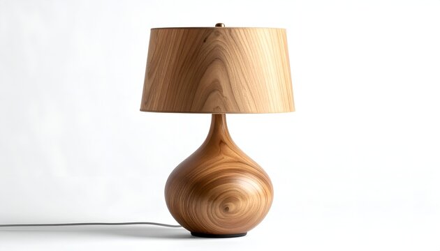 Wood lamp teardrop base, conical shade, smooth surface