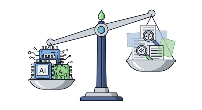 Artificial Intelligence chips outweigh documents on a balance scale