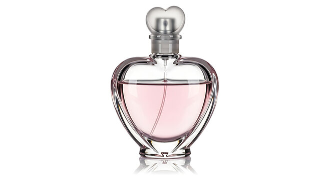 heart shaped perfume bottle isolated on white background, romantic fragrance beauty and valentines day gift concept