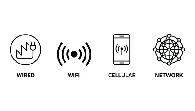 Outline icon set wired wifi cellular and network connection with device and internet signal