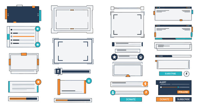 Gaming streaming interface widgets and UI design elements collection