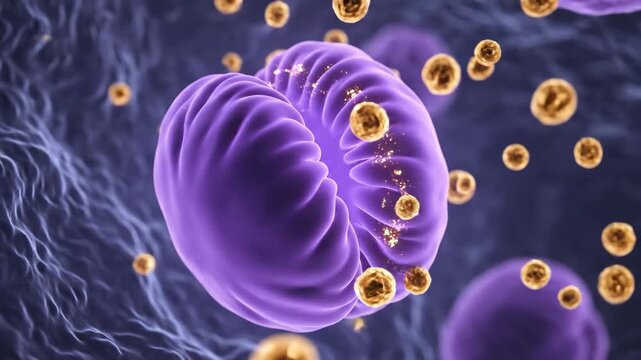 Microscopic View of Mitochondria Generating Cellular Energy (ATP)
