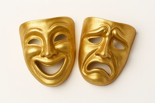 Two golden comedy and tragedy theatre masks