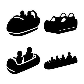 Water park raft and boat ride silhouettes for amusement park fun