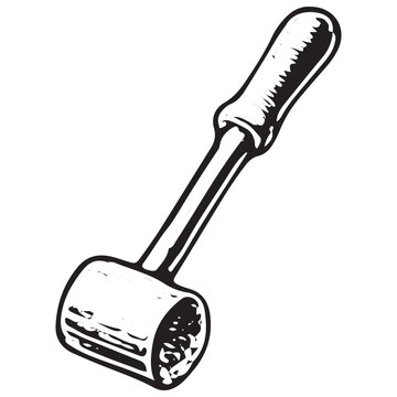 Vintage Meat Tenderizer Hammer Hand Drawn Engraving Retro Kitchen Cooking Tool Illustration