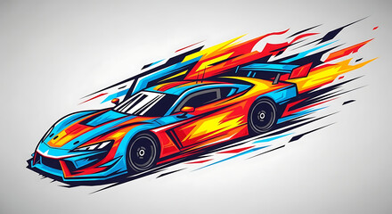 Vibrant sports car illustration with dynamic motion blur effect.