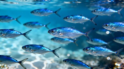 SchoolOfBlueFishSwimUnderwater