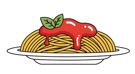 A delicious plate of spaghetti with tomato sauce and basil leaves.