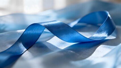 BlueSilkRibbonOnFabric